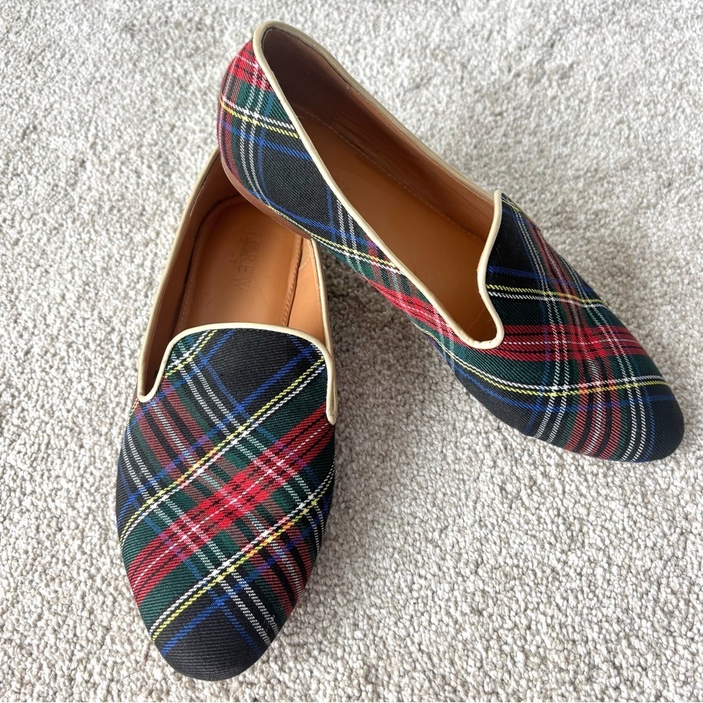 J. Crew Stewart Smoking Loafer Tartan Plaid Red Green Slip On Holiday Preppy